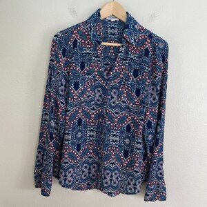 Express Portofino Shirt Womens Small Paisley Button Up Roll Tab Sleeve Blouse